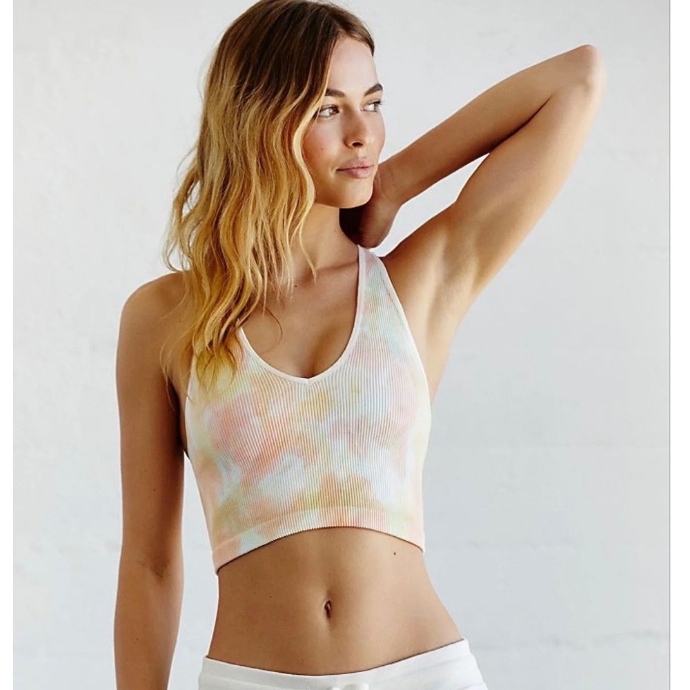 FP Movement Free Throw Crop Tank Rainbow Tie Dye Ribbed V-Neck Women Size S